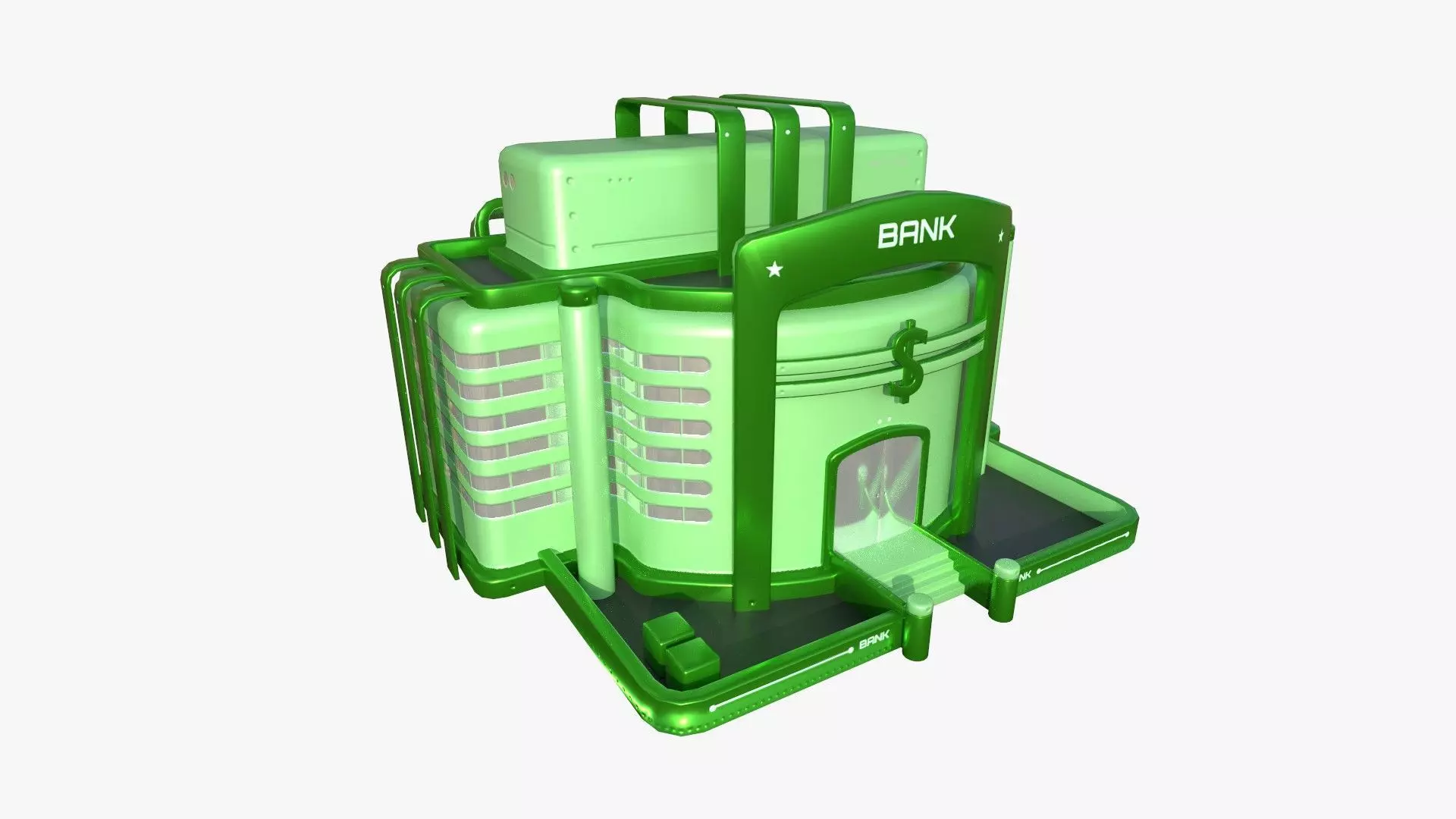 SciFi Bank A06 Green - Sci Fi Exterior Design Low-poly 3D model_0