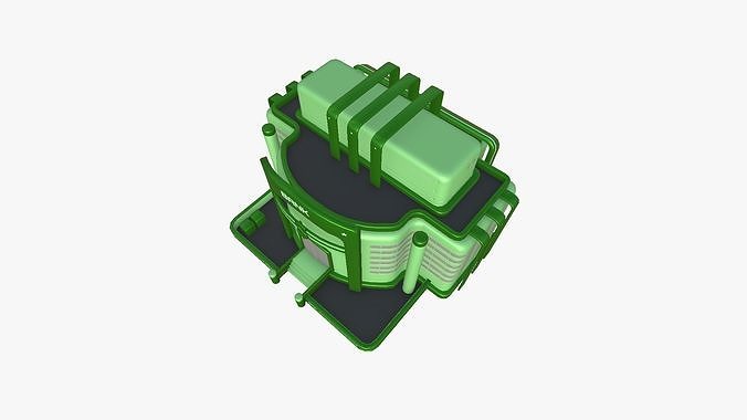SciFi Bank A06 Green - Sci Fi Exterior Design Low-poly 3D model 5