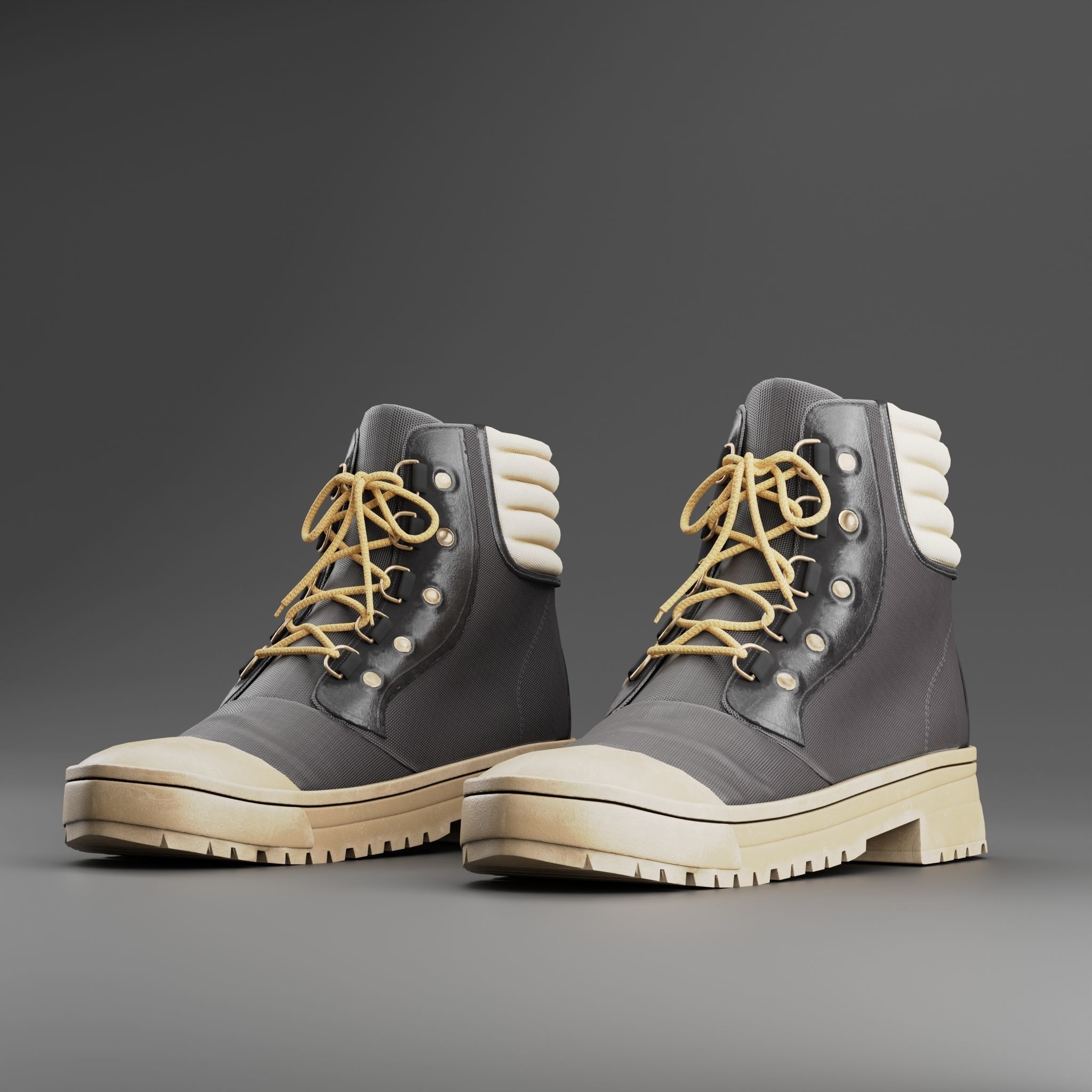 Boots pair of with laces Low-poly 3D model_2