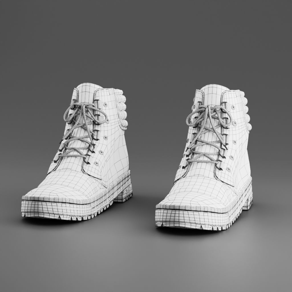 Boots pair of with laces Low-poly 3D model_7