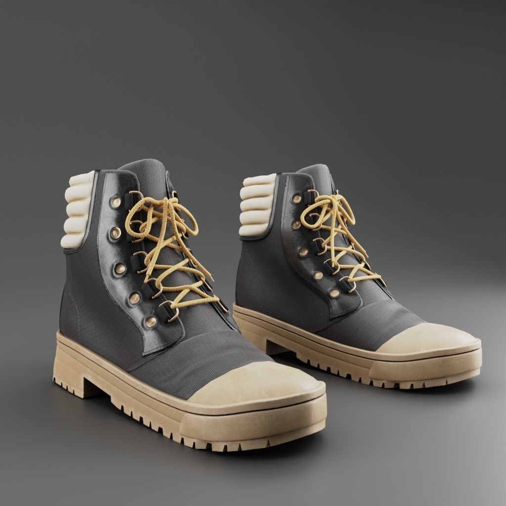 Boots pair of with laces Low-poly 3D model_1
