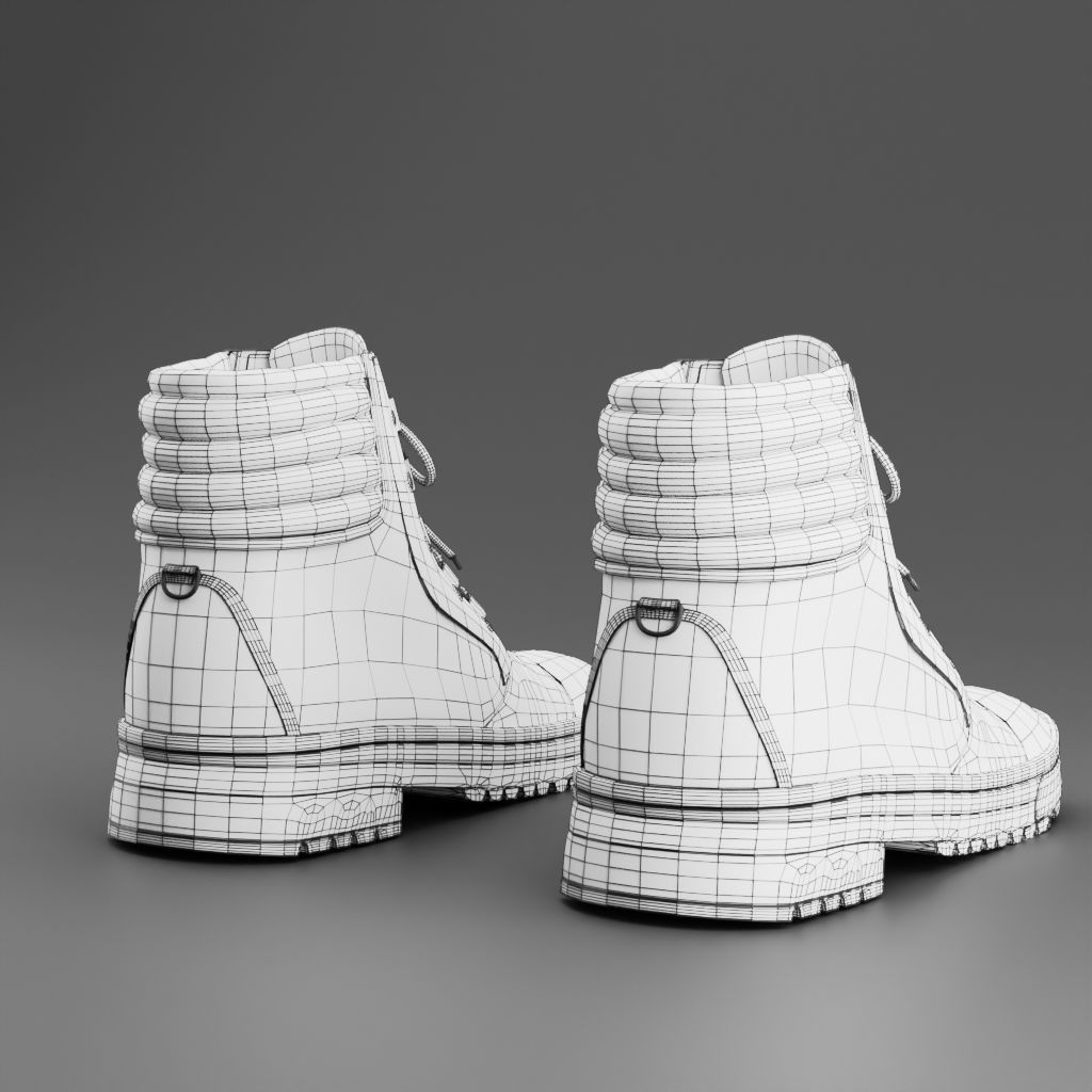 Boots pair of with laces Low-poly 3D model_8