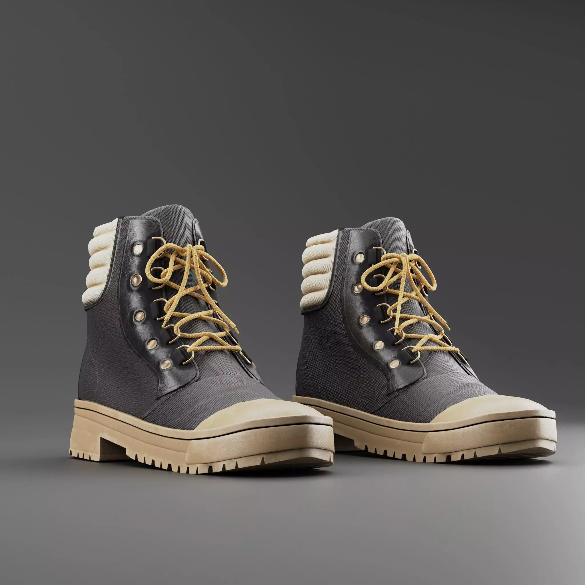 Boots pair of with laces Low-poly 3D model_0