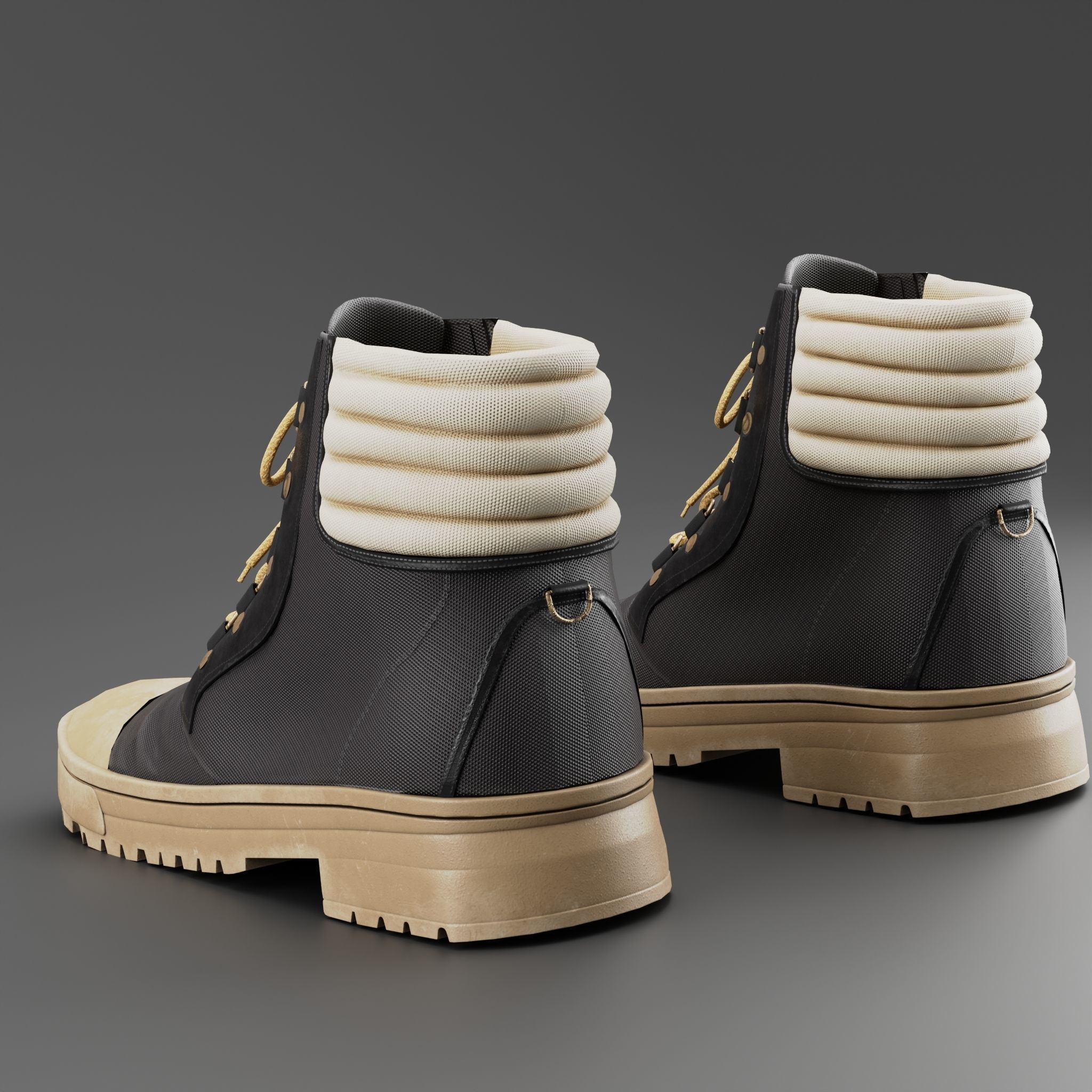 Boots pair of with laces Low-poly 3D model_3