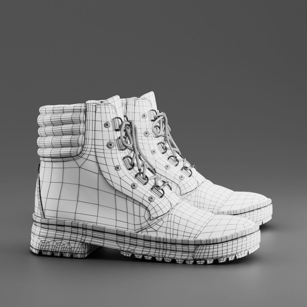 Boots pair of with laces Low-poly 3D model_9