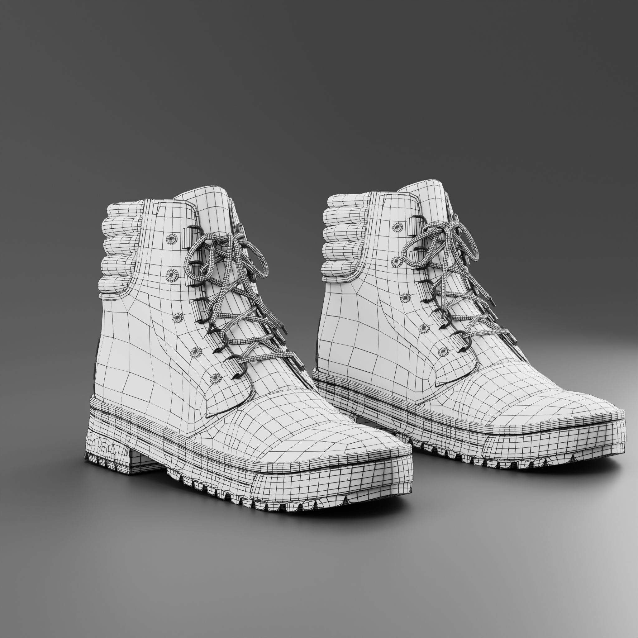 Boots pair of with laces Low-poly 3D model_6