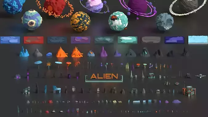 Low Poly Space Alien Worlds 3D Asset Pack Low-poly 3D model