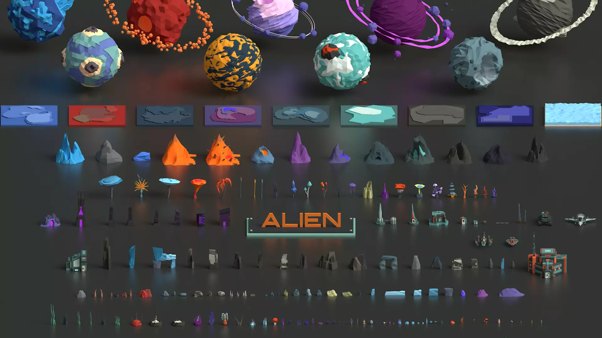 Low Poly Space Alien Worlds 3D Asset Pack Low-poly 3D model_0