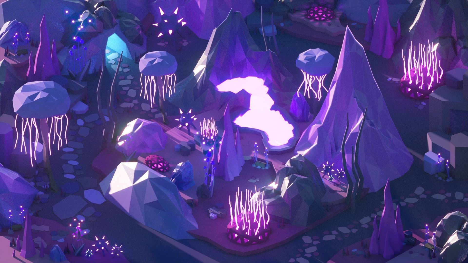 Low Poly Space Alien Worlds 3D Asset Pack Low-poly 3D model_17