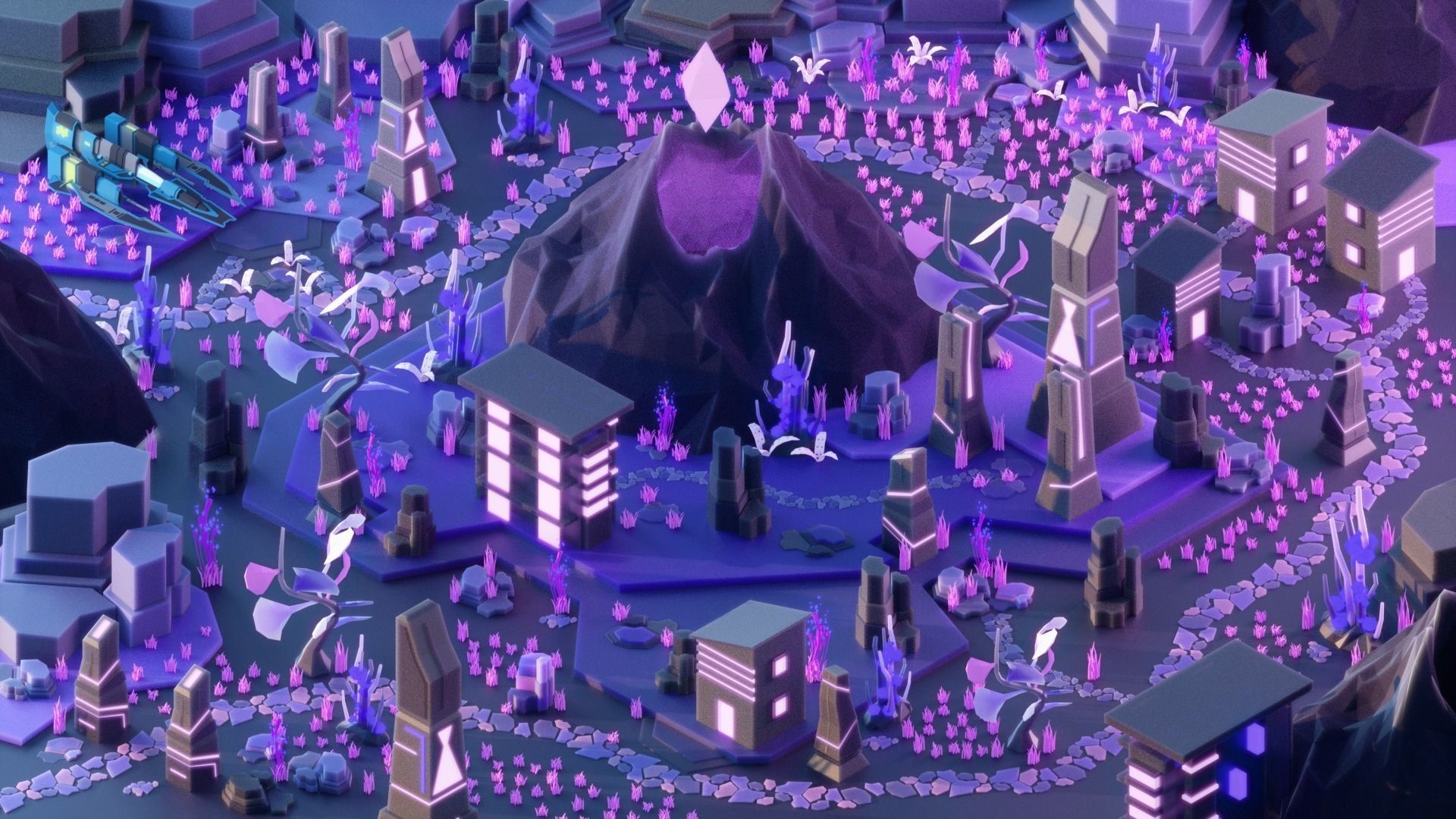 Low Poly Space Alien Worlds 3D Asset Pack Low-poly 3D model_21