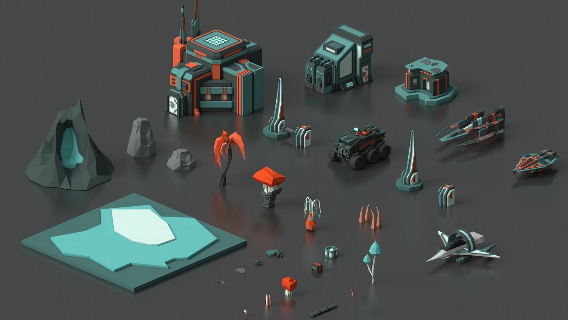 Low Poly Space Alien Worlds 3D Asset Pack Low-poly 3D model_9