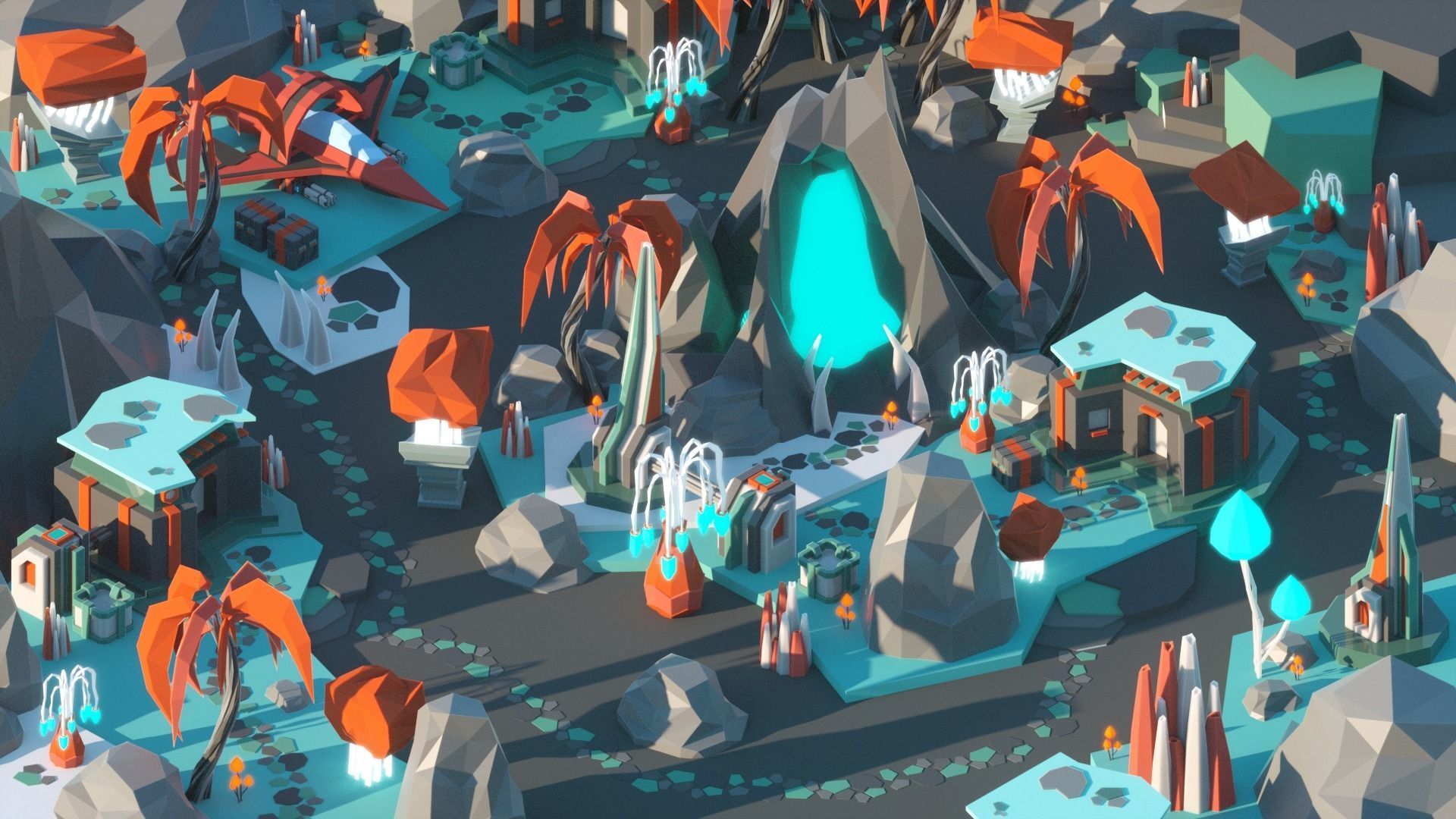 Low Poly Space Alien Worlds 3D Asset Pack Low-poly 3D model_19