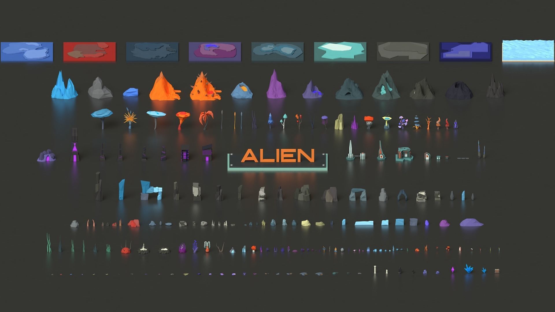Low Poly Space Alien Worlds 3D Asset Pack Low-poly 3D model_3