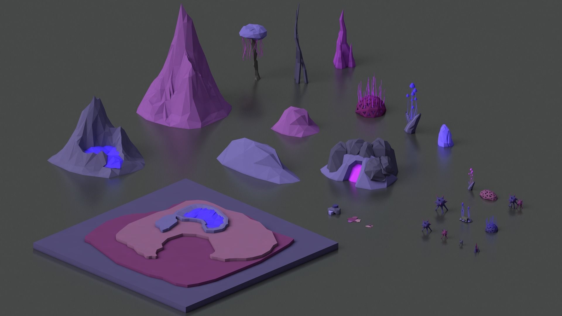 Low Poly Space Alien Worlds 3D Asset Pack Low-poly 3D model_7