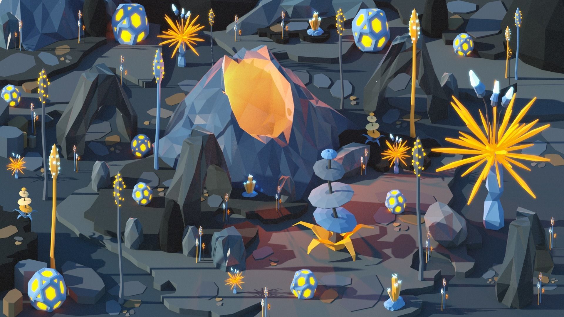 Low Poly Space Alien Worlds 3D Asset Pack Low-poly 3D model_16