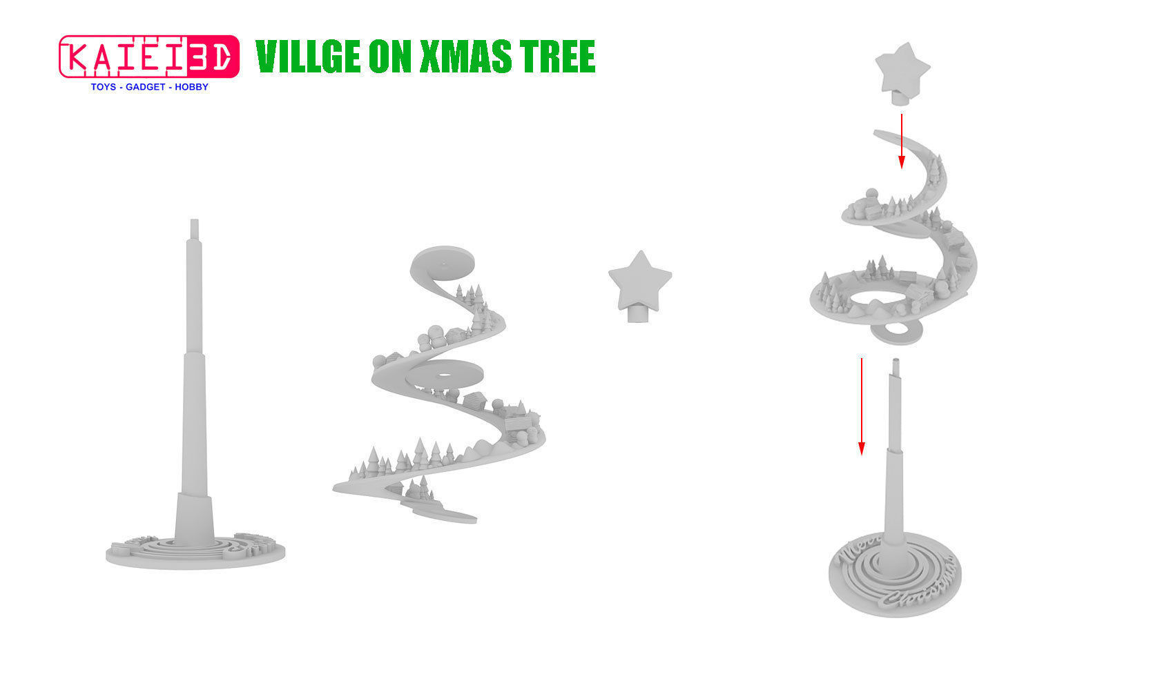 Village on xmas tree 3D print model_1