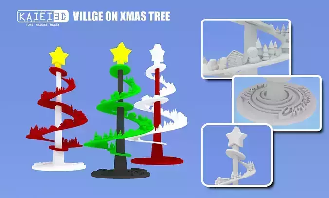 Village on xmas tree 3D print model