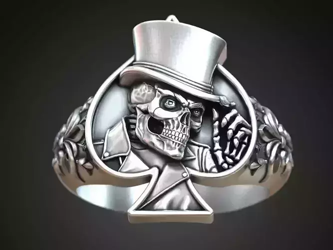 Ring Skull playing card spades hat 3D print model