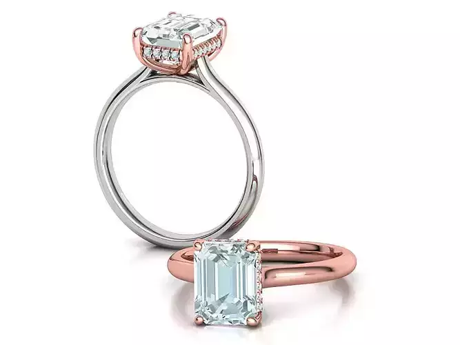 Emerald Diamond Engagement Ring Hidden Halo Ring 9x7 Emerald  3D print model