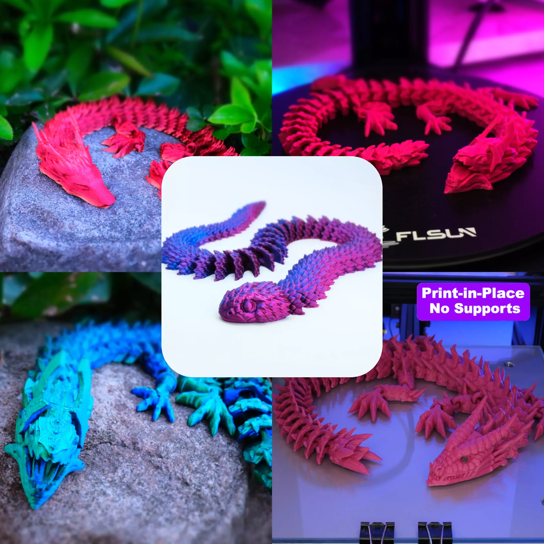 Articulated Dragons Set 3 flexi dragons SNAKE 3D print model_0