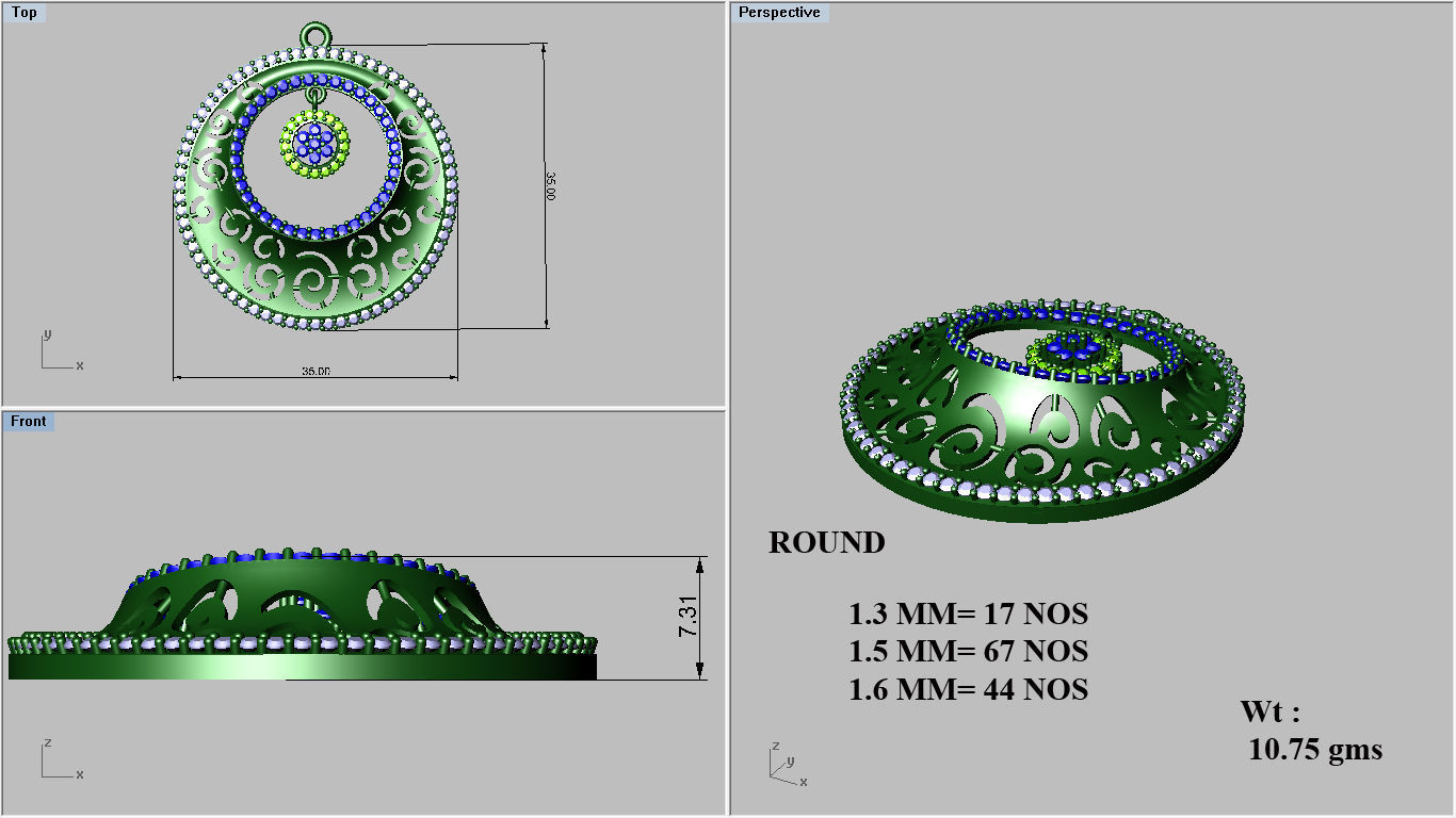 Women pendant-earrings set 3dm stl render detail 3D print model_9