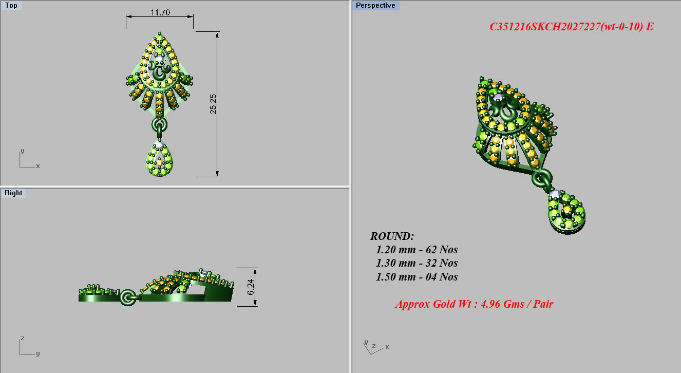 Women pendant-earrings set 3dm stl render detail 3D print model_4