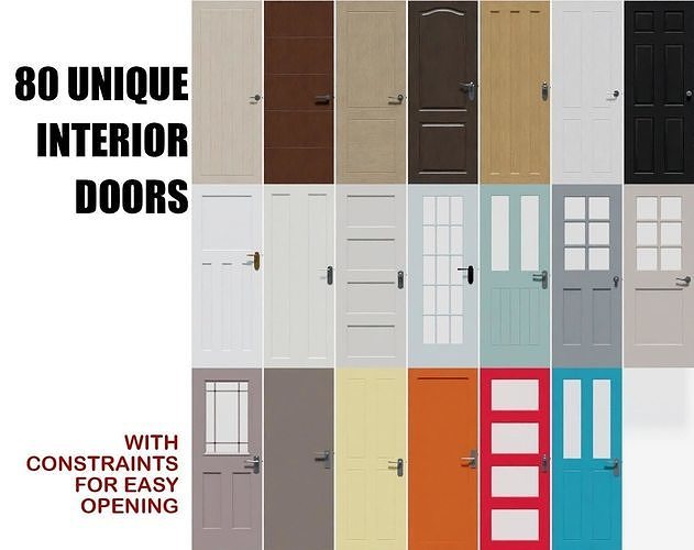 Door Collection - 80 unique Interior 3D models Including Frames Low-poly 3D model