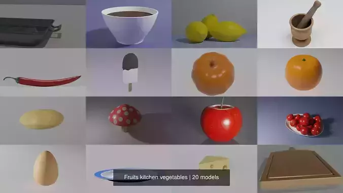 Fruits kitchen vegetables 3D Model Collection