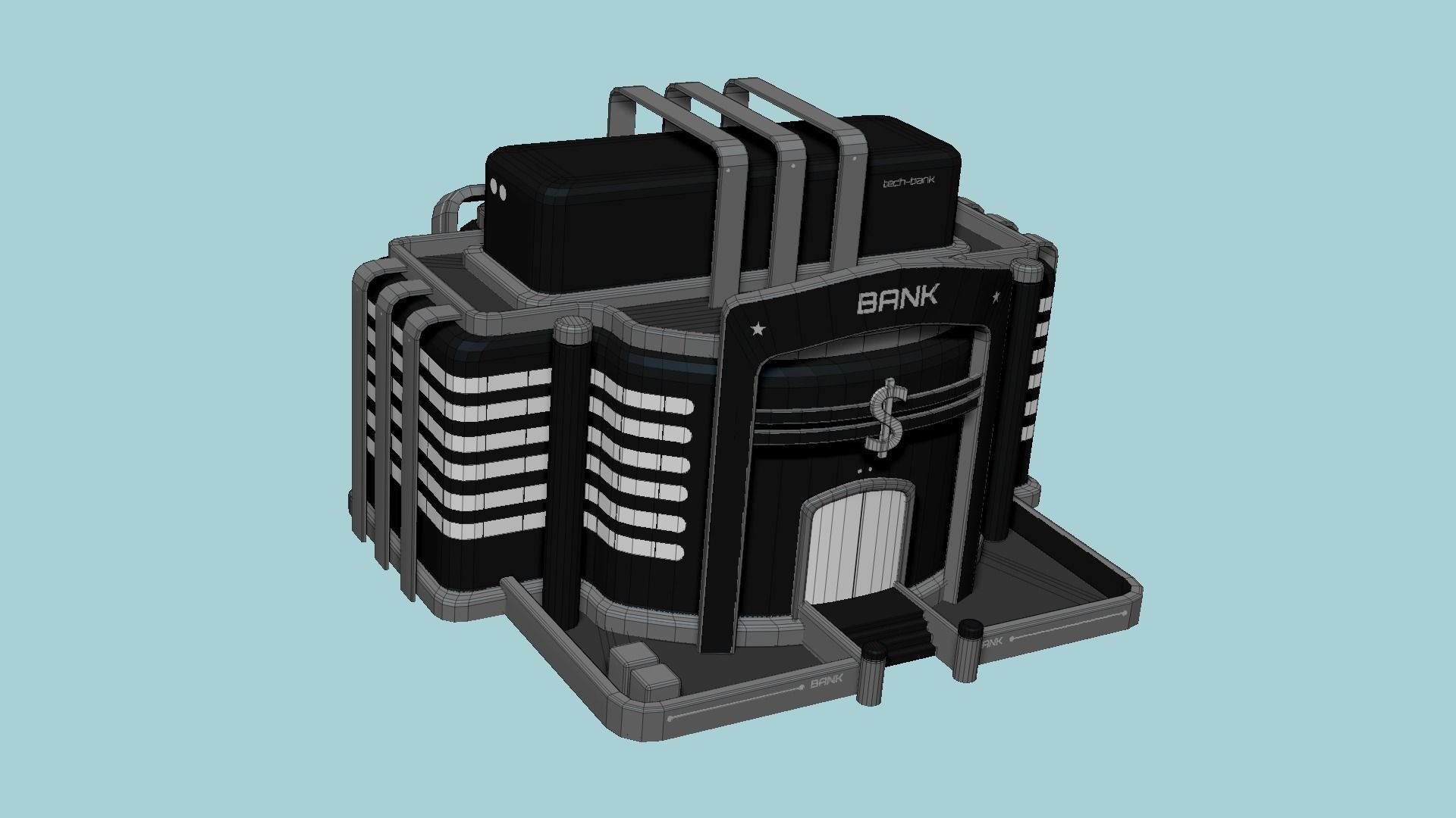 SciFi Bank A07 Black - Sci Fi Exterior Design Low-poly 3D model_6