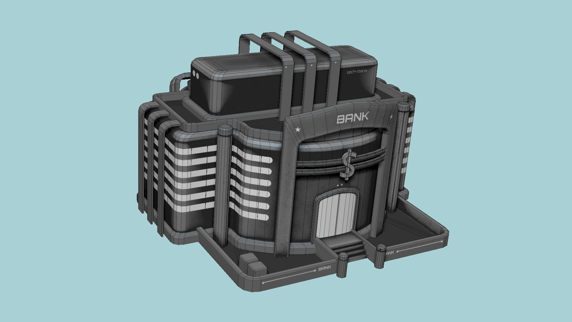 SciFi Bank A09 Dark Metal - Sci Fi Exterior Design Low-poly 3D model_6