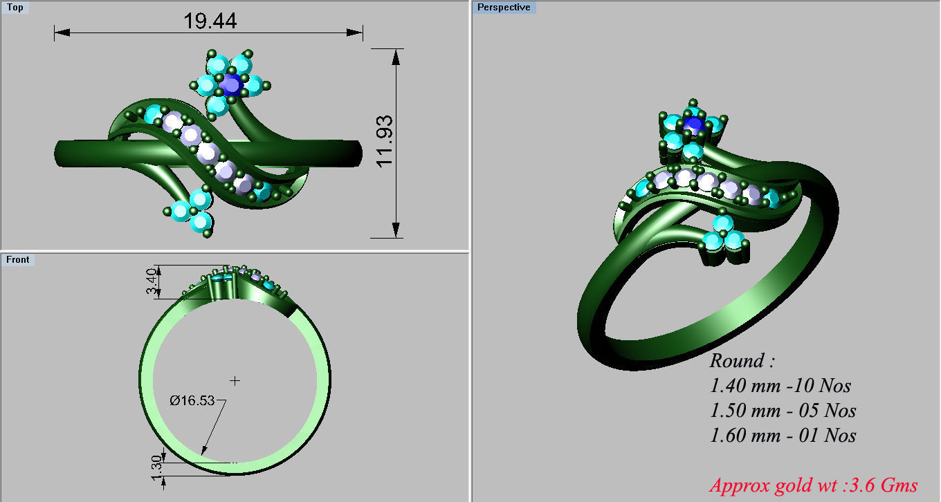 Women Diamond Ring 3dm render details 3D print model_4