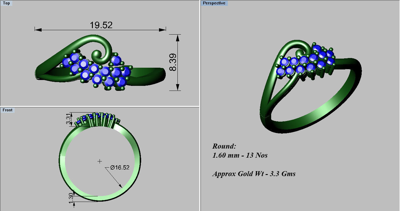 Women Diamond Ring 3dm render details 3D print model_4