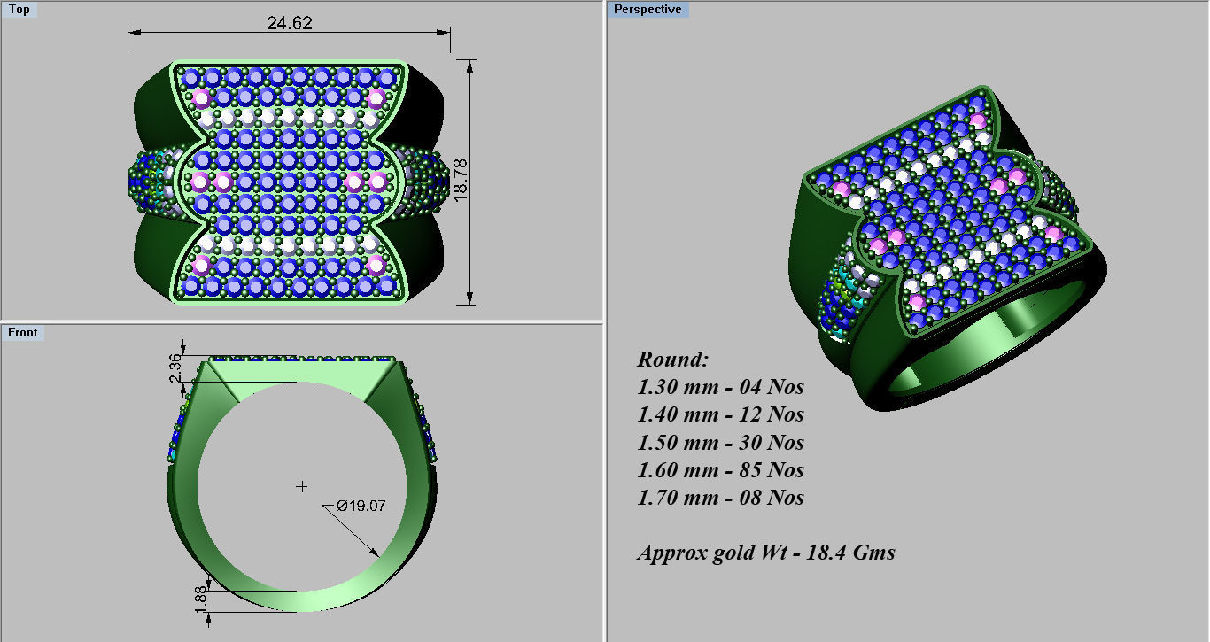 Gents Diamond Ring 3dm render details 3D print model_4