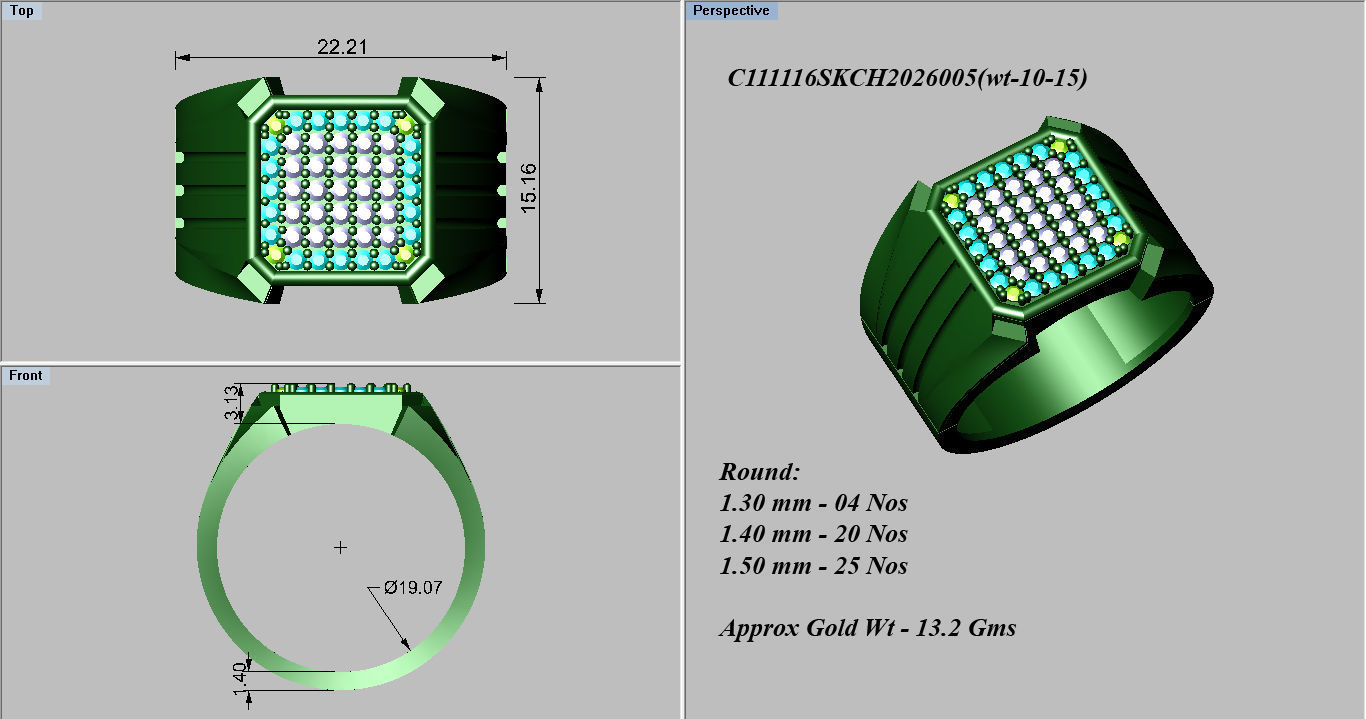 Gents Diamond Ring 3dm render details 3D print model_4