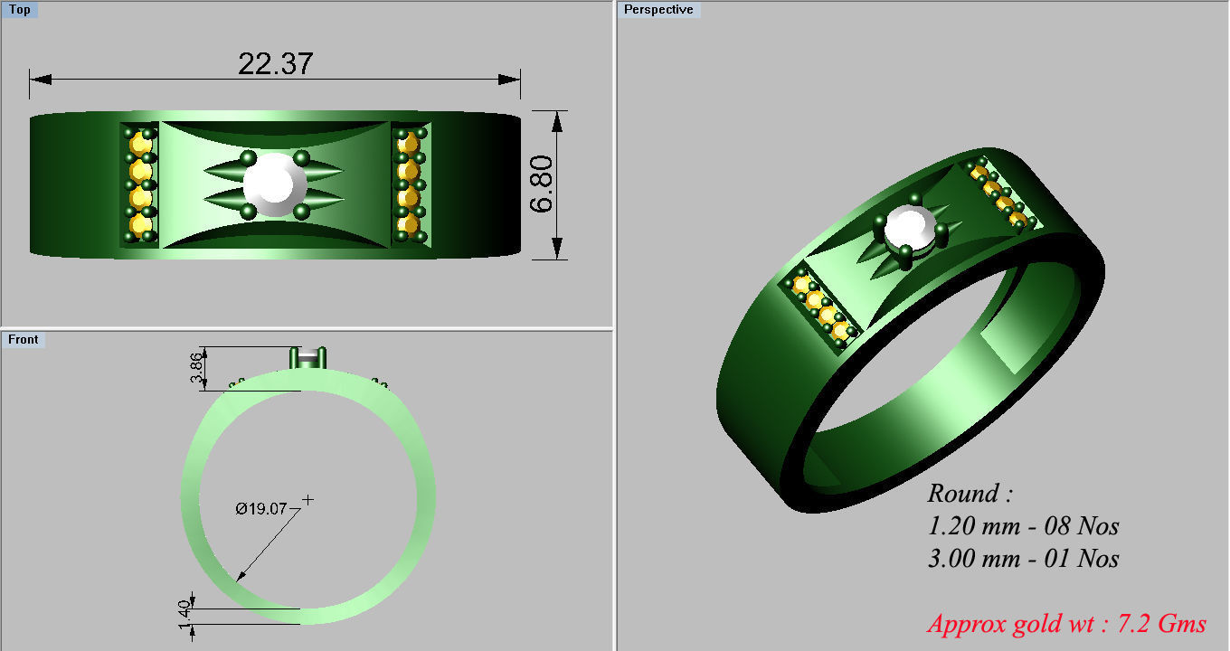 Gents Diamond Ring 3dm render details 3D print model_4