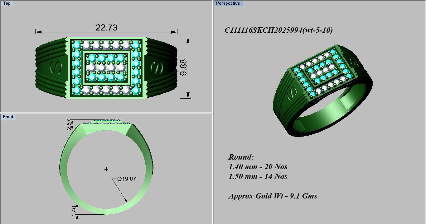 Gents Diamond Ring 3dm render details 3D print model_4