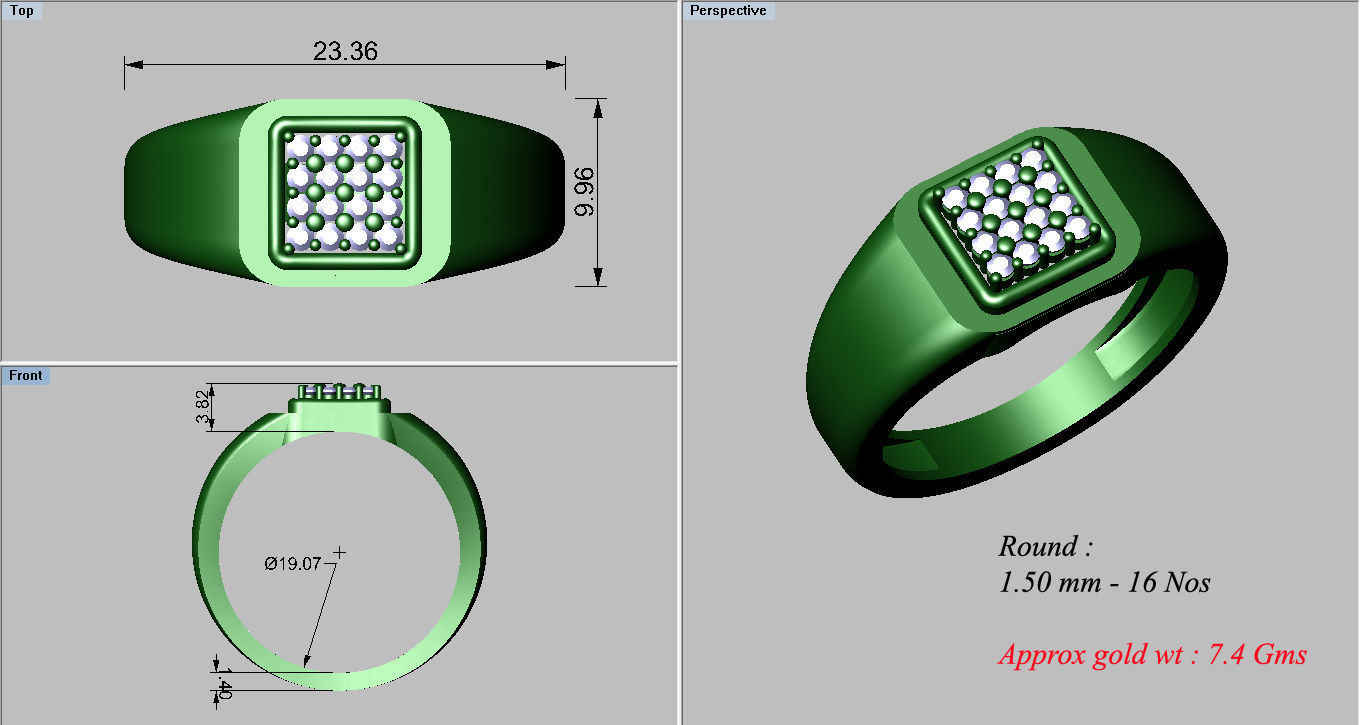 Gents Diamond Ring 3dm render details 3D print model_4