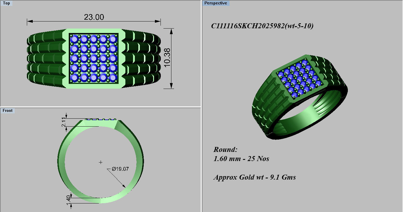 Gents Diamond Ring 3dm render details 3D print model_4