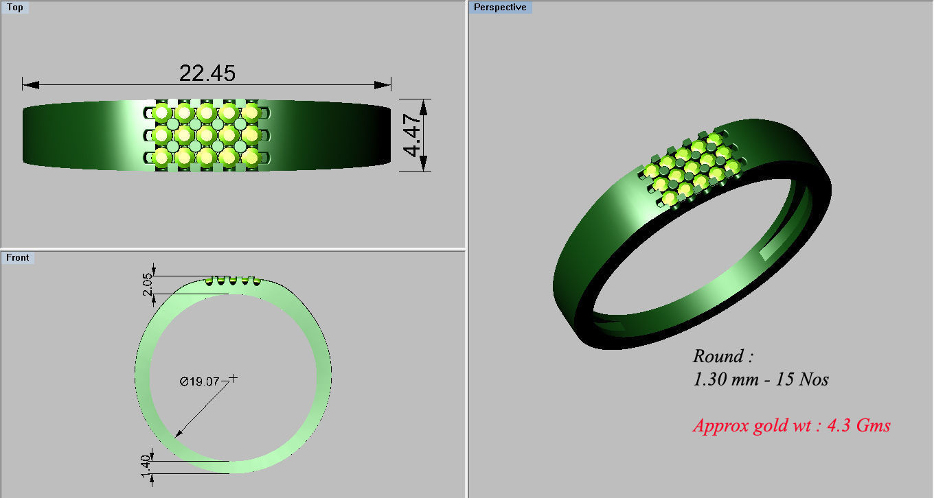 Gents Diamond Ring 3dm render details 3D print model_4