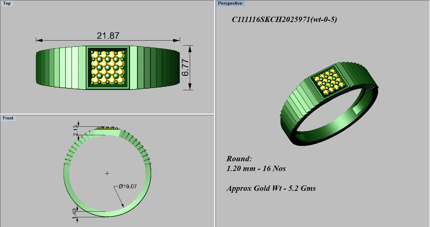 Gents Diamond Ring 3dm render details 3D print model_4