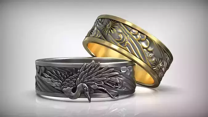 Grey Heron Ardea Cinerea Crane Bird Asian East Wedding Band