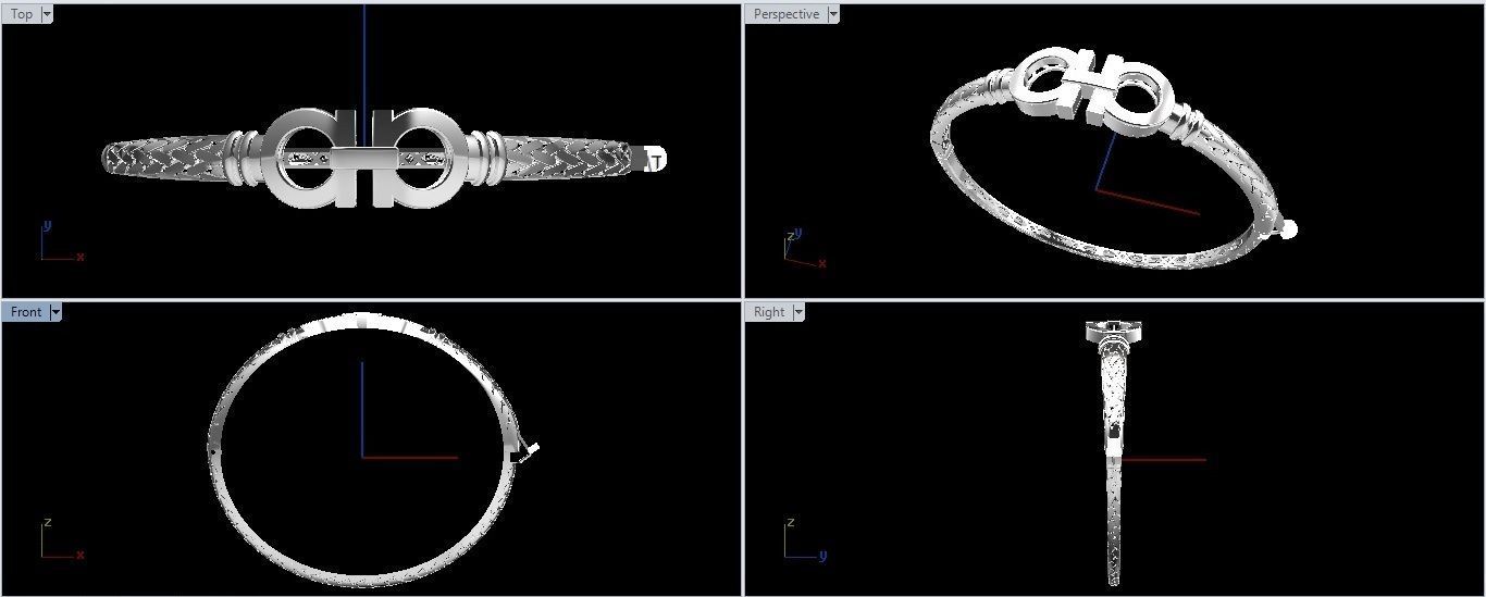 Bracelet 2 gold bangle with interlocking design 3D print model_1