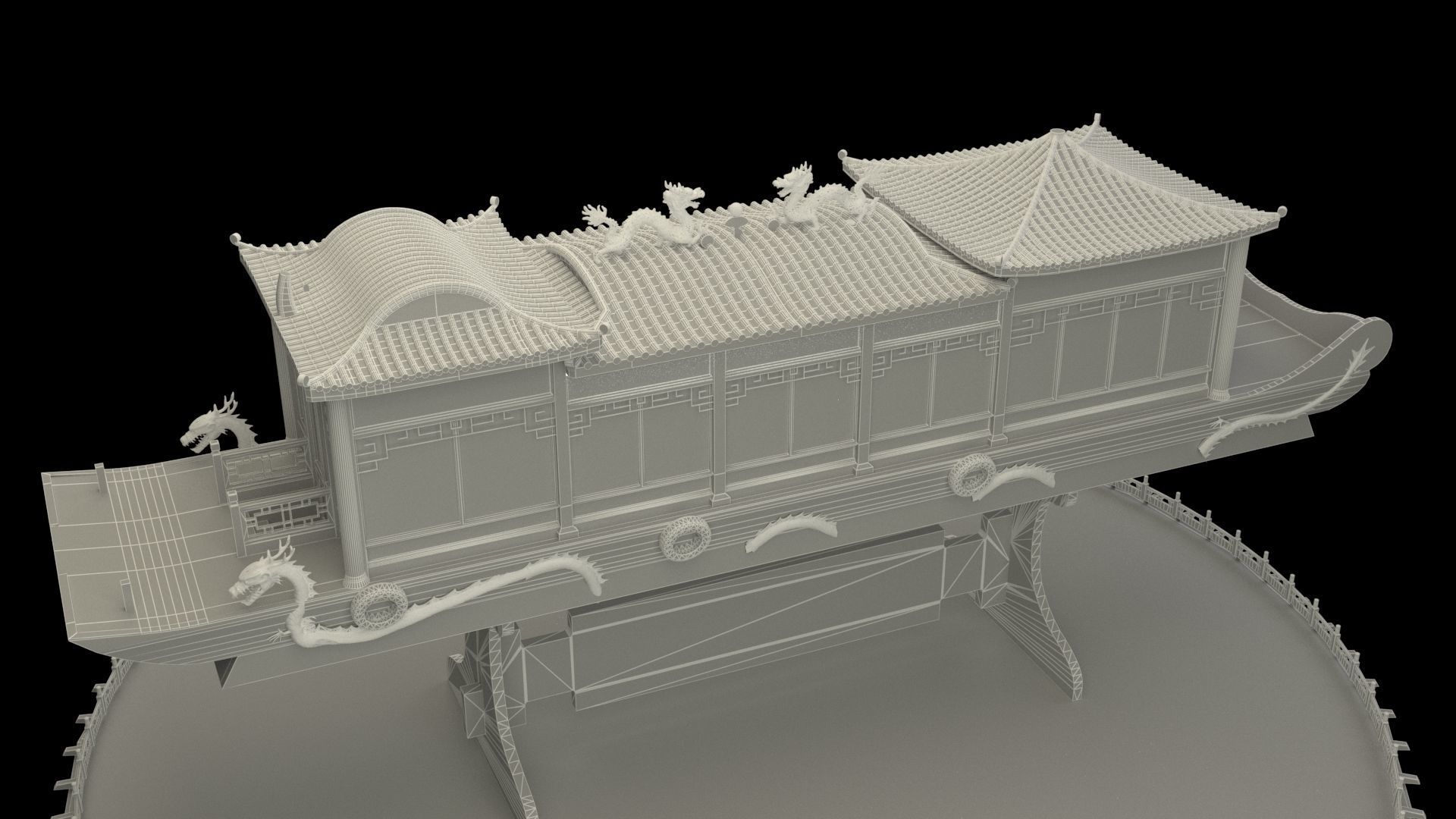 Chinese dragon boat 3D model_4