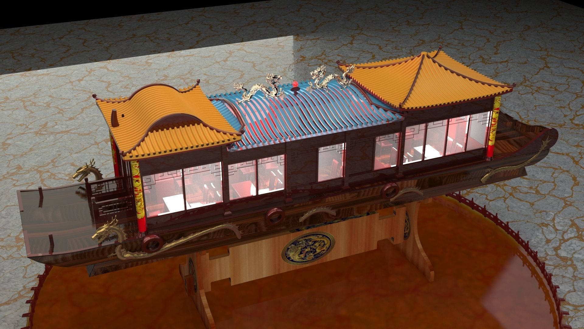Chinese dragon boat 3D model_2