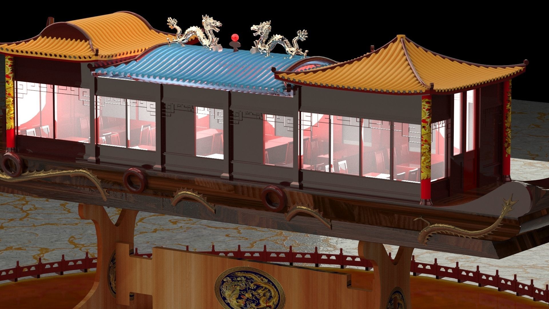 Chinese dragon boat 3D model_3