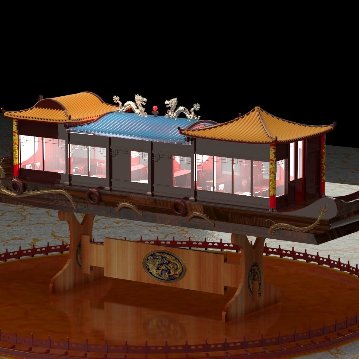 Chinese dragon boat 3D model_6
