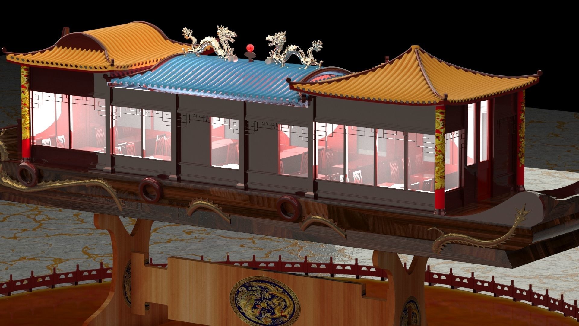 Chinese dragon boat 3D model_5