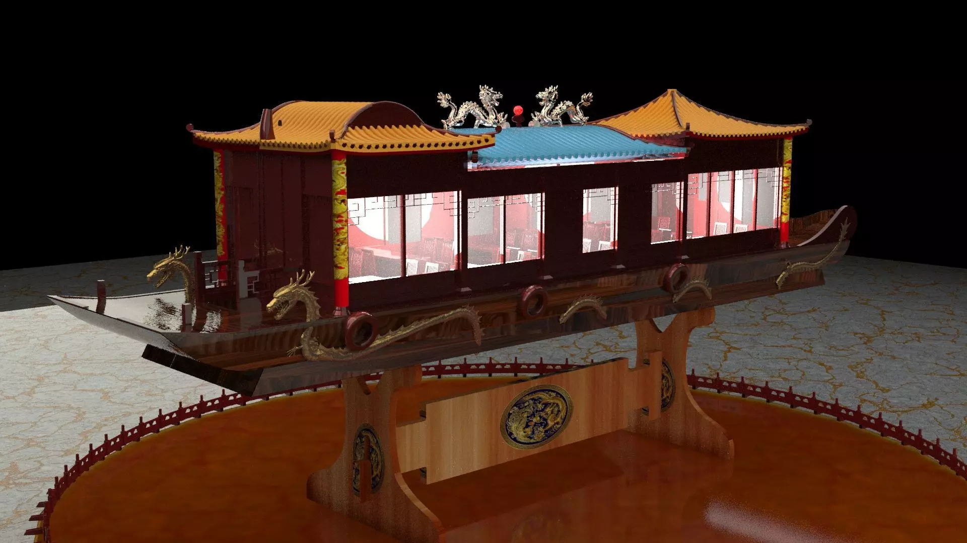 Chinese dragon boat 3D model_0