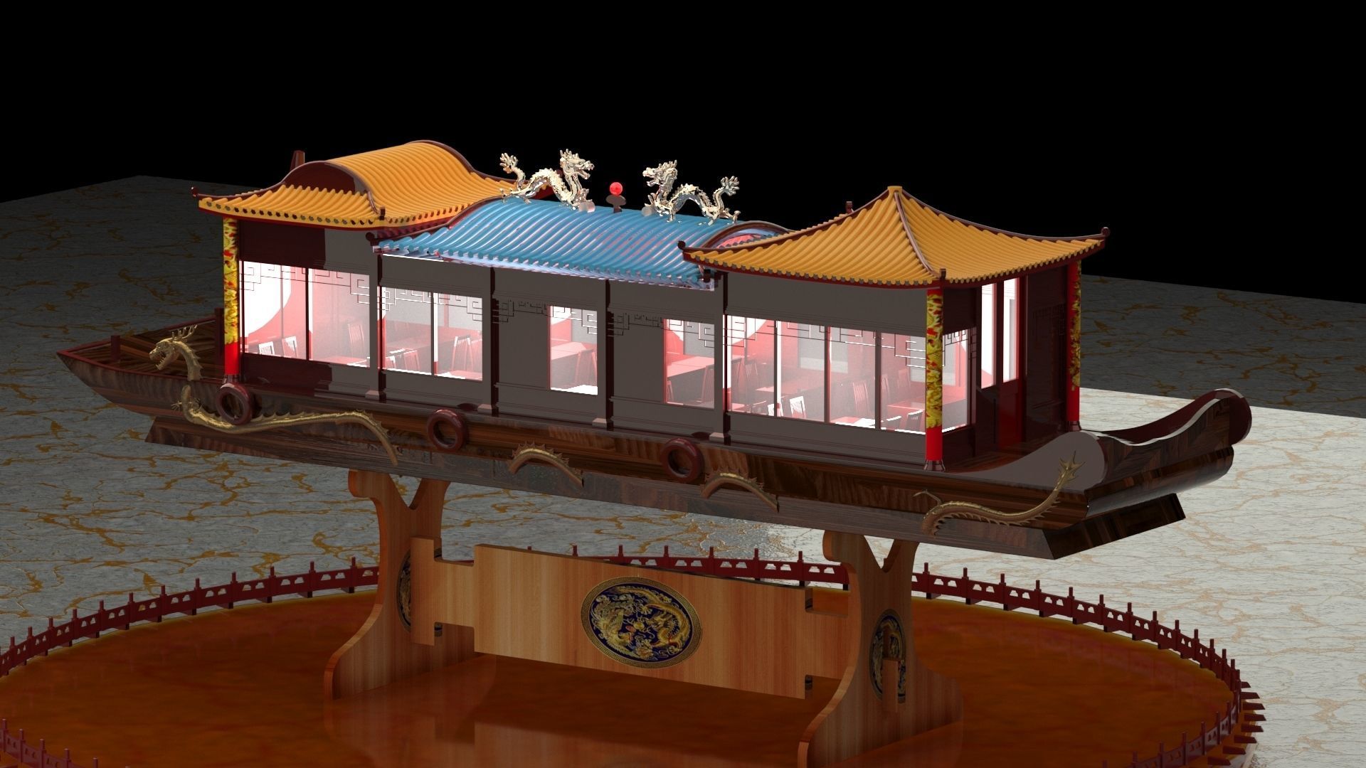 Chinese dragon boat 3D model_1