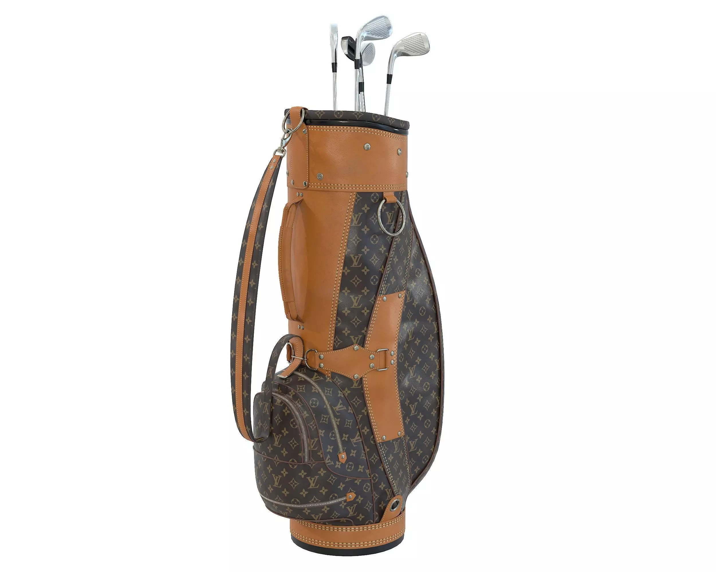 3D model Vintage Louis Vuitton Monogram LV Golf Bag with Clubs VR